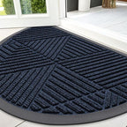 Smiry Half Circle Front Door Mat Outside Entrance, Heavy Duty Sturdy Natural Rubber Doormat, Trap Dirt and Moisture, Low Profile Mats for Indoor Outdoor Entry, Irregular Triangle (47x32, Navy Blue)