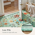 Rugflix 2x6 Runner Rug for Hallway, Washable Kitchen Runner Non Slip, Soft Low Pile Entryway Carpet, Vintage Floral Stain Resistant Long Laundry Room Rugs for Bedroom, Stairs, Green