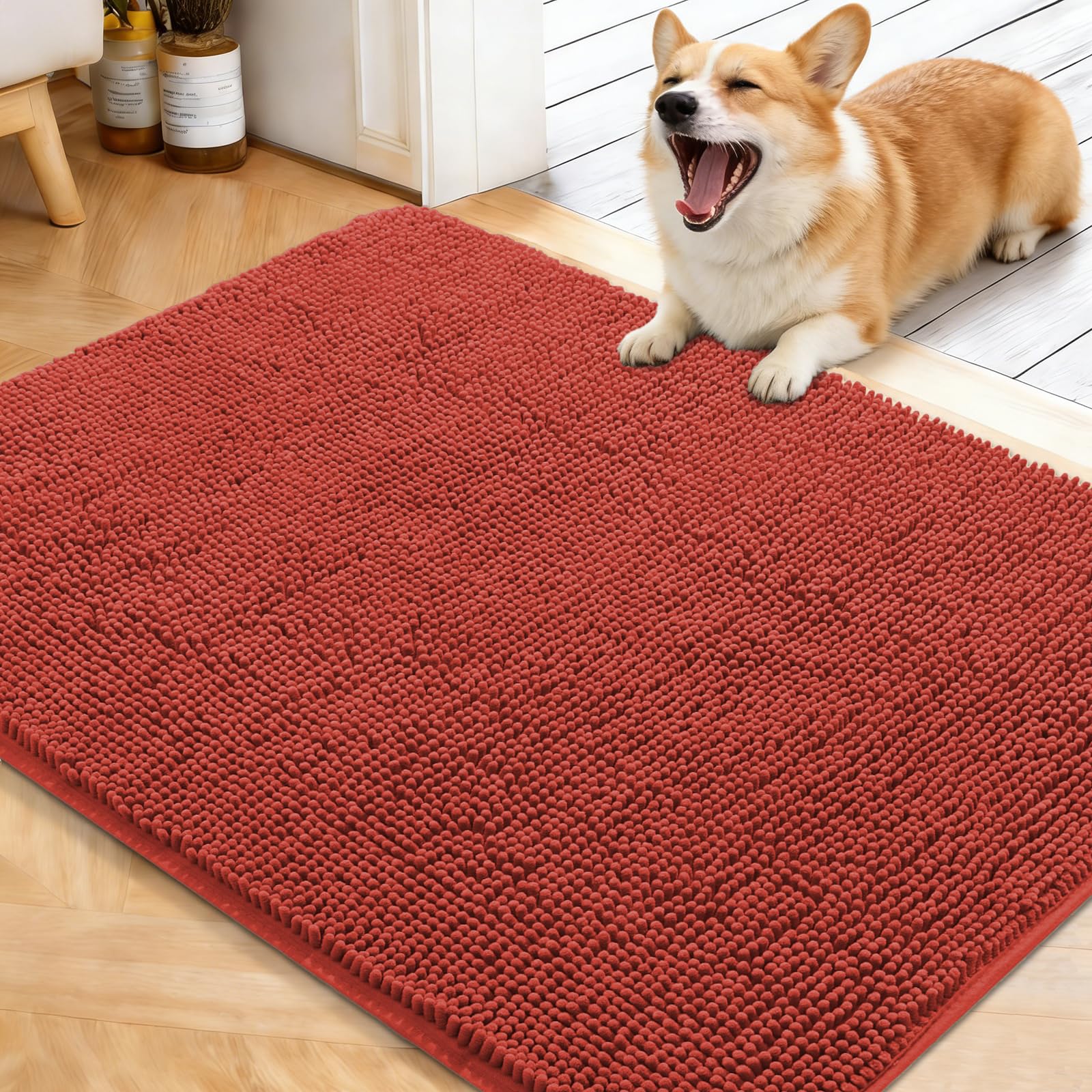 OLANLY Dog Door Mat for Muddy Paws 40x32, Super Absorbent Chenille Mud Mat