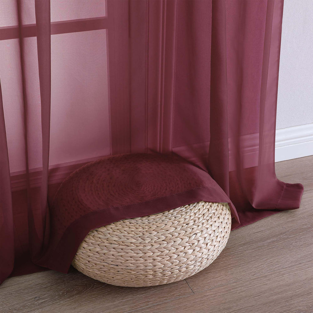 OWENIE Sheer Curtains 2 Panels Set for Bedroom Living Room, Soft Solid Rod Pocket Light Filtering Window Treatment, 2Pcs Each 59" W x 96" L, Burgundy Wine