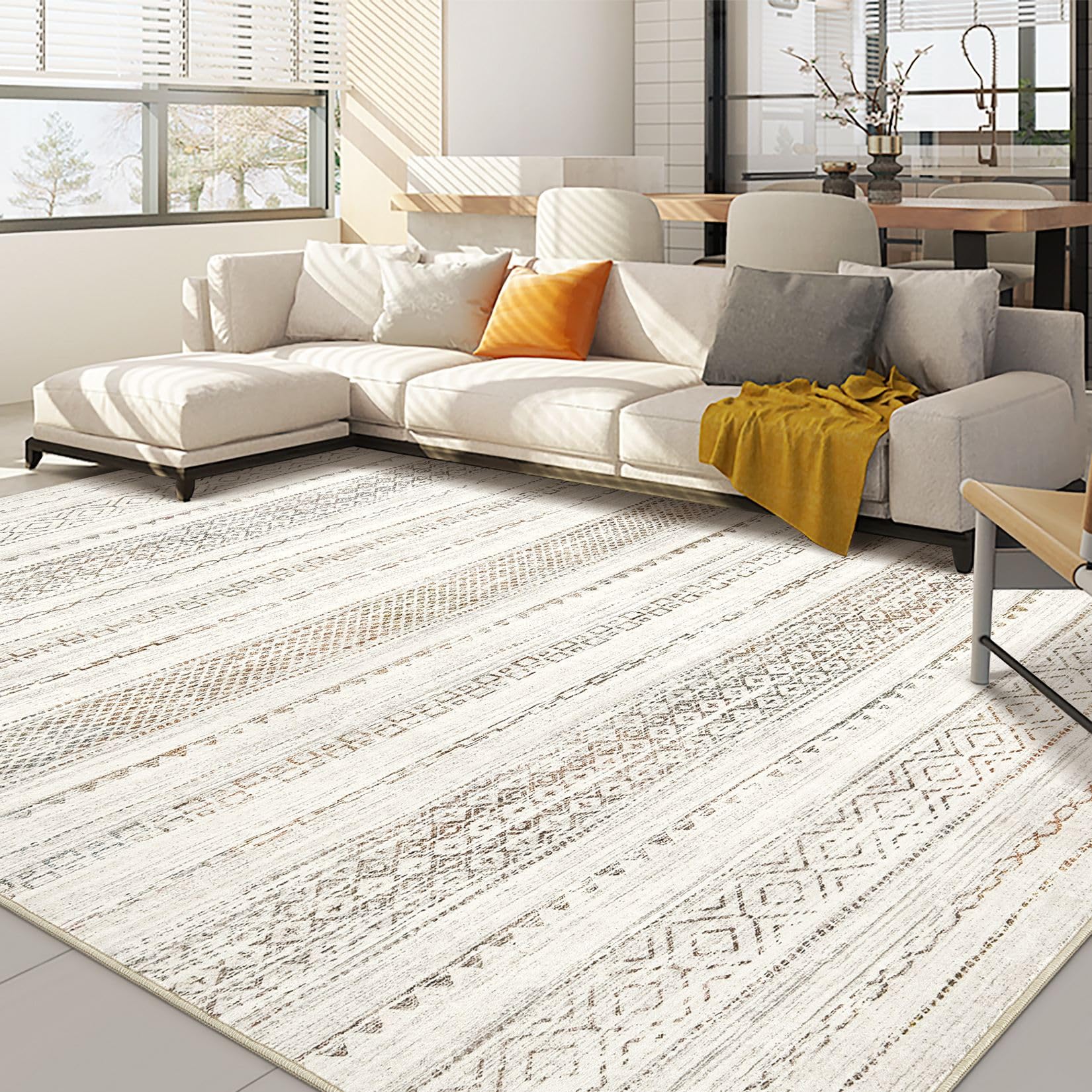 Nakagishi Area Rugs 9x12 Living Room Rug: Washable Boho Large Neutral Modern Soft Stain Resistant Indoor Floor Non-Slip Moroccan Carpet for Bedroom Nursery Kids Playroom Office Dining Room- Colorful