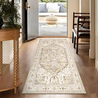 Yamaziot Washable Runner Rug, 3x6 Non-Slip Boho Vintage Hallway Rug with Rubber Backing, Low Pile Faux Wool Distressed Carpet Runner for Bedroom, Kitchen, Laundry, Entrance