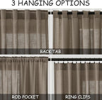 Dark Taupe Flax Linen Curtains 90 Inches Long for Bedroom 2 Panels Back Tab Loop Pocket Privacy Neutral Semi Sheer Curtains Country Rustic Farmhouse Light Filtering Drapes for Living Room 40x90
