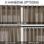 Dark Taupe Linen Curtains 84 Inches Long for Bedroom Back Tab Light Filtering Privacy Semi Sheer Curtains Modern Farmhouse Decor Dark Taupe Cotton Textured Curtain for Living Room 2 Panels 52x84