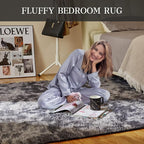 KNZE 9X12 Feet High Pile Tie-Dye Rug, Dark Grey, Area Rug for Living Room, Plush Shag Carpet for Kids Room, Extra Large Fuzzy Rug, Soft Home Decor