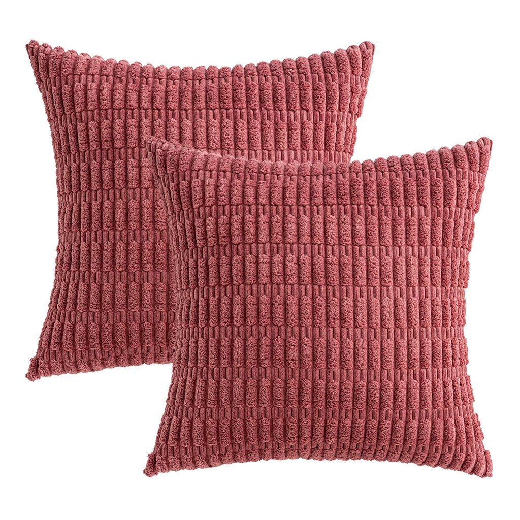 MIULEE Corduroy Decorative Throw Pillow Covers 18x18 Crimson Pack of 2