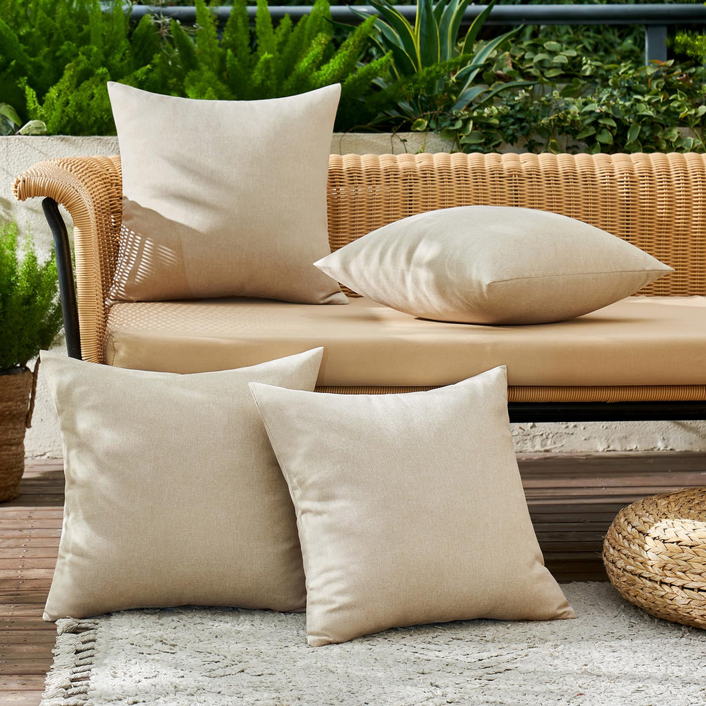MIULEE Pack of 4 Decorative Outdoor Throw Pillow Covers Linen Waterproof Pillow Covers Summer Farmhouse Cushion Cases for Patio Garden Tent Balcony Couch Sofa 16x16 Inch Beige
