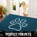 Smiry Dog Door Mat for Muddy Paws, Absorbent Dirt Trapper Non Slip Quick Dry Washable Chenille Mat for Mud Dogs, Entry Rug for Indoor and Outdoor (48x30 Inches, Atlantic Blue and White)