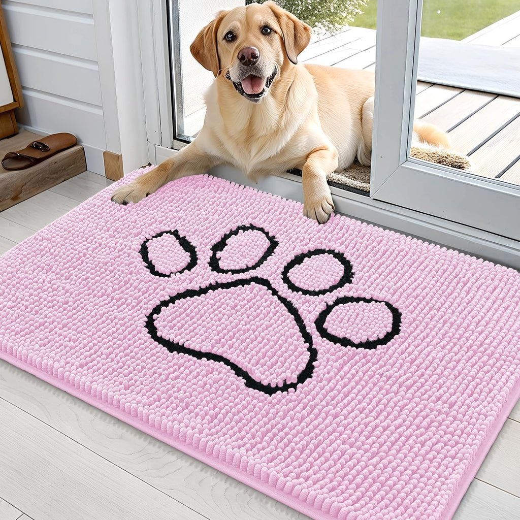 OLANLY Dog Door Mat for Muddy Paws 36x24, Paw Print Design Chenille Mud Mat