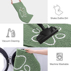 Smiry Dog Door Mat for Muddy Paws, Absorbent Dirt Trapper Non Slip Quick Dry Washable Chenille Mat for Mud Dogs, Entry Rug for Indoor and Outdoor (40x32 Inches, Olive Green and White)
