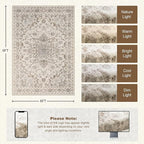 6x9 Area Rugs Living Room Rug: Washable Vintage Distressed Floral Rug No Slip Stain Resistant Soft Carpet Indoor Floor Large Carpets for Bedroom Dining Room Farmhouse Nursery Home Office Brown Beige