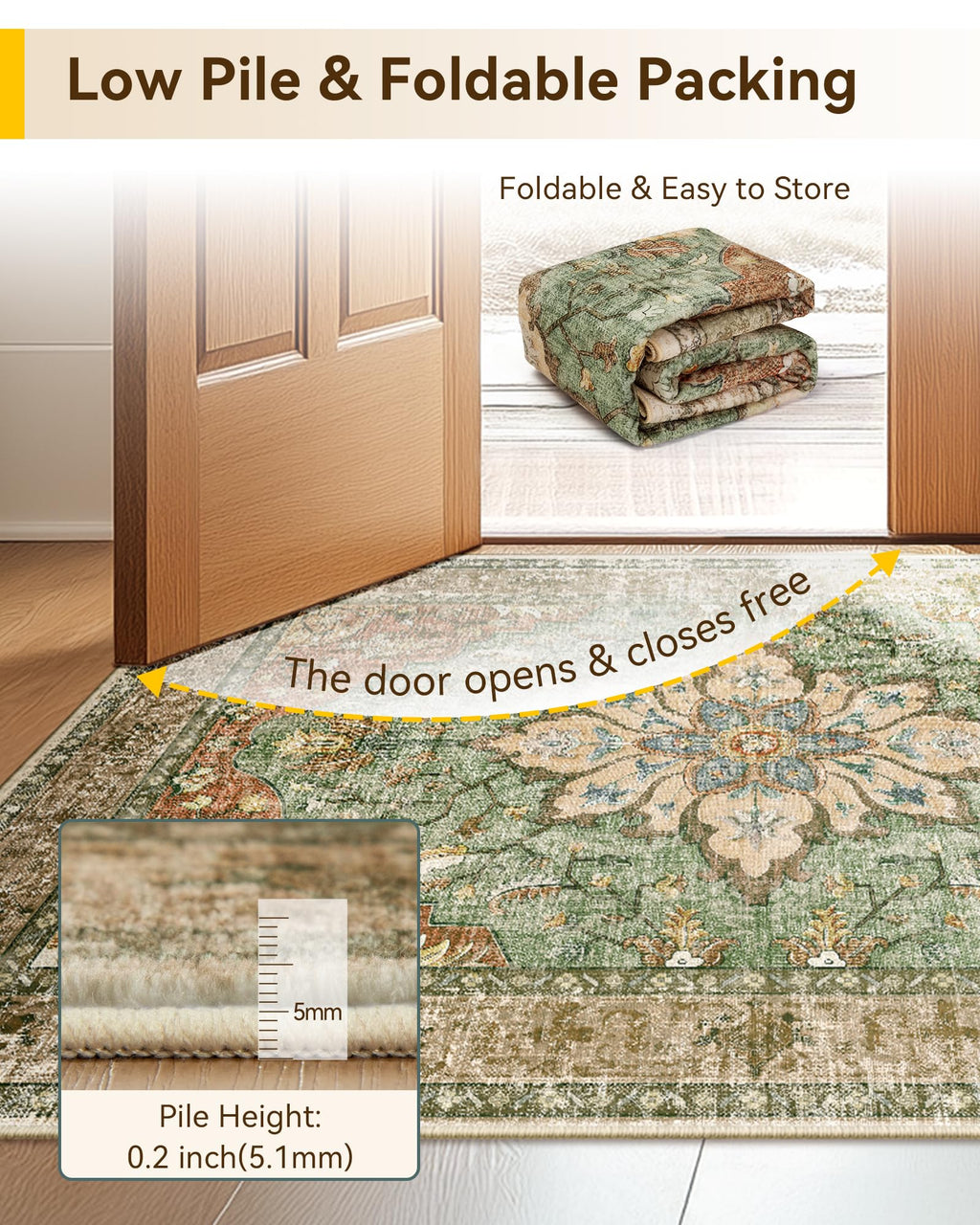 RELEANY Washable Area Rug, Runner 3'x12', Brick/Brown/Green