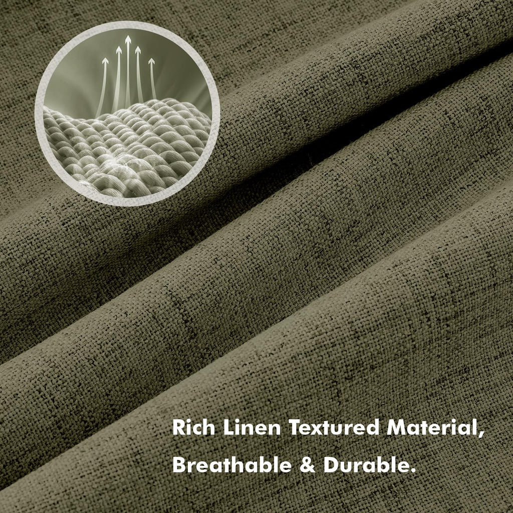 MIULEE 100% Blackout Linen Curtains 42 x 84 Inch Light Olive Green 2 Panels