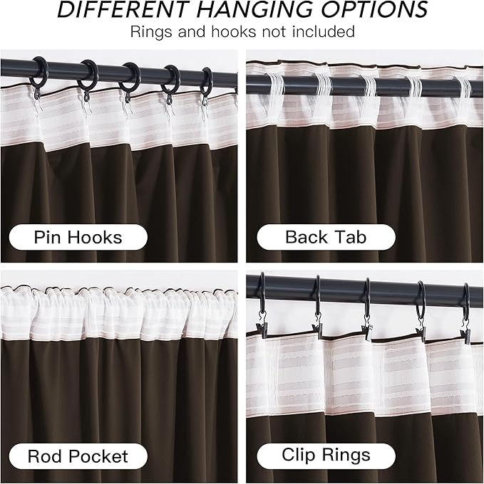 RYB HOME Brown Blackout Curtains 90 inches Long Velvet, Room Darkening Thermal Insulated Drapes with Hook Belt for Bedroom Home Theater, W 52 x L 90 inches, 2 Panels Set
