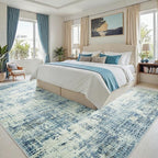 9x12 Area Rugs for Living Room Washable Rug: Anti-Skid Abstract Modern Living Room Rug Soft Thin Carpets Indoor Floor Non-Shedding Carpet for Bedroom Dining Farmhouse Nursery Blue Gray Gold
