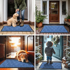 Smiry Front Door Mat Outside Entrance, Heavy Duty Sturdy Natural Rubber Doormat, Trap Dirt and Moisture, Easy Clean Low Profile Mats for Indoor Outdoor Entry, Grid Geometric (29.5x17, Blue)