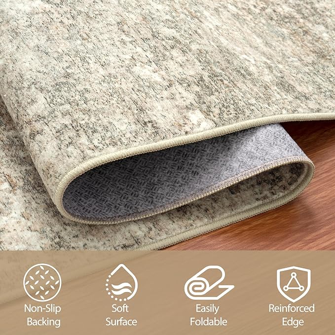 Aelenmu Round Rug 8ft Washable Rug for Dining Room Living Room Beige Brown