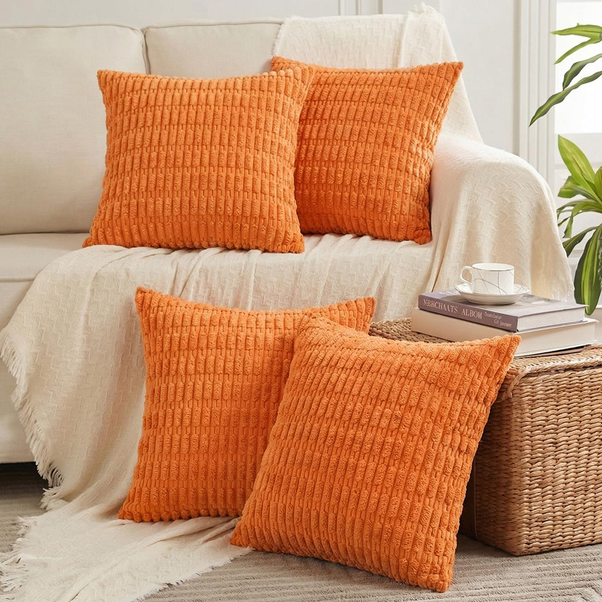 Fancy Homi 4 Packs Decorative Throw Pillow Covers for Living Room Couch Bed, Modern Farmhouse Boho Home Décor Accent Cushion Case, 18" x 18", Fall