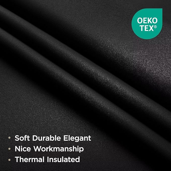 Joydeco Blackout Curtains 63 Inch Length 2 Panels Set, Thermal Insulated Long Curtains& Drapes 2 Burg, Room Darkening Grommet Drapes for Bedroom Living Room Window (Black, W52 x L63 Inch)