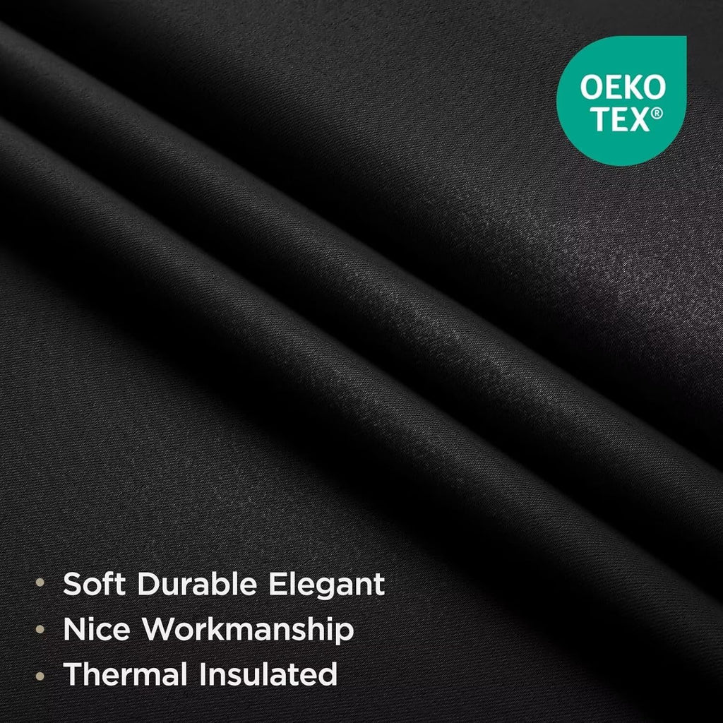 Joydeco Christmas Blackout Curtains for Living Room, Black Curtains 90 Inch Long 2 Panels Set, Room Darkening Grommet Drapes for Bedroom Window (Black, W52 x L90 Inch)