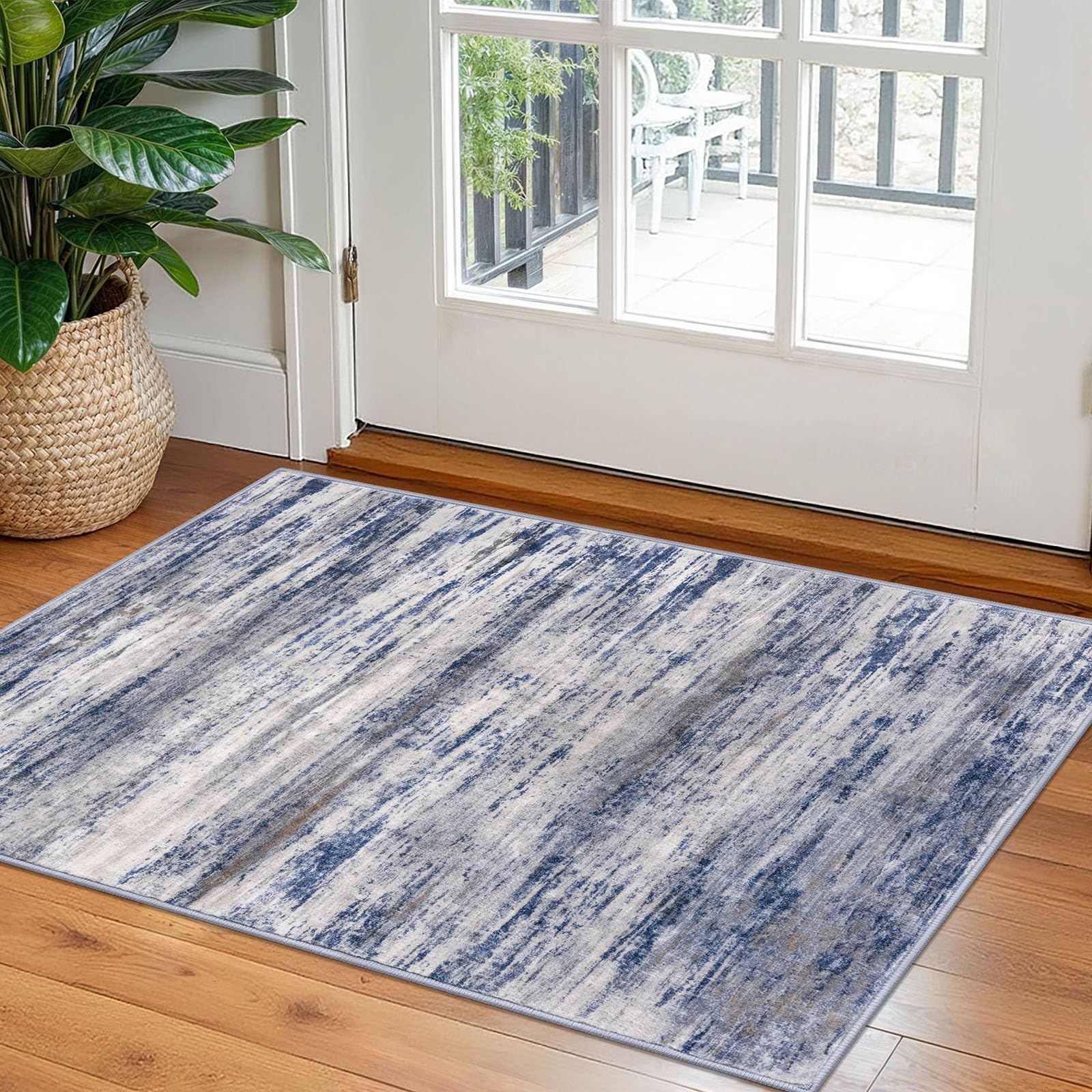KOZYFLY Abstract Rugs for Entryway 2x3 Washable Small Area Rug Grey-Blue