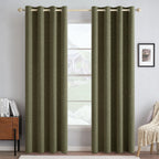 MIULEE 100% Blackout Linen Curtains for Bedroom 52x96 Light Olive Green