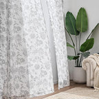 jinchan Linen Floral Curtains for Living Room, 84 Inch Length Curtains with Printed Flower Light Filtering Curtain, Rod Pocket Back Tab Gray Window Curtain Set, 2 Panels Light Grey on White
