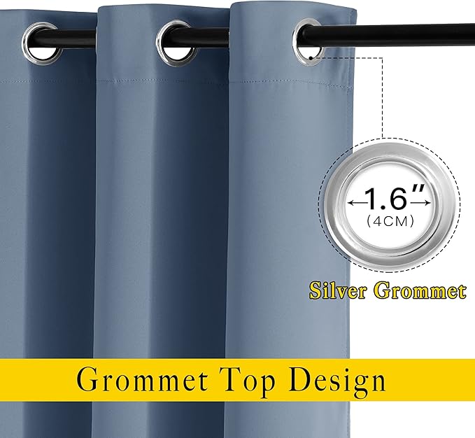 NICETOWN Stone Blue Blackout Curtains 102 inch Length, Grommet Energy Saving Thermal Drapes Sound Reducing Heat Blocking Window Treatments for Living Room, 2 Panels, W52 x L102