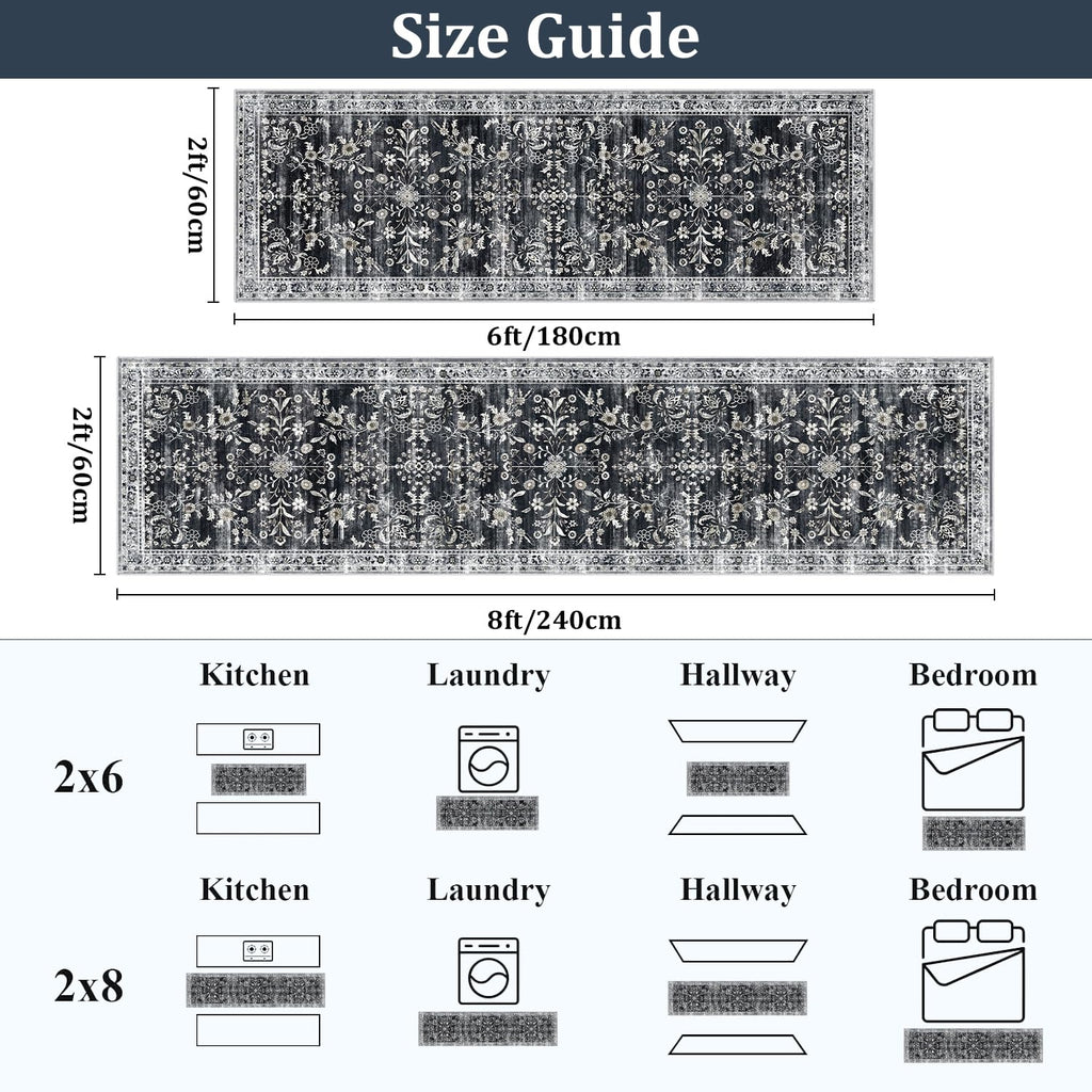 Yamaziot 2x6 Washable Hallway Runner Rug Non Slip Floral Carpet, Black
