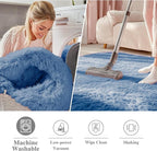 OLANLY Blue Round Rugs for Bedroom - Machine Washable, 8 ft Circle Area Rugs for Living Room, Soft and Fluffy Shaggy Carpet for Teen Girl and Boys, Nursery Rooms, Dorms, Home Decor Aesthetic