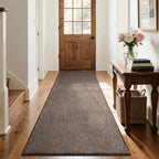 FinRèc 2x6 Washable Runner Rugs for Kitchen Hallway Bedroom, Low Pile Thin Rug Solid Color, Non-Slip Carpet Indoor for Home Decor (Brown)
