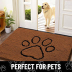 Smiry Dog Door Mat for Muddy Paws, Absorbent Dirt Trapper Non Slip Quick Dry Washable Chenille Mat for Mud Dogs, Entry Rug for Indoor and Outdoor (30x20 Inches, Ochre and Black)