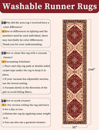 SERISSA Runner Rug for Hallways, 2'6"x12' Washable Non Slip Kitchen Runner Rug, Extra Long Boho Rug Ultra Soft Vintage Red Black Print Floor Carpet for Bedroom Hallway Entryway Bathroom Laundry Room