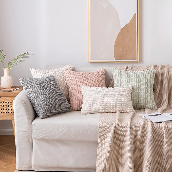 MIULEE Lumbar Corduroy Decorative Throw Pillow Covers 22x14 Cream White