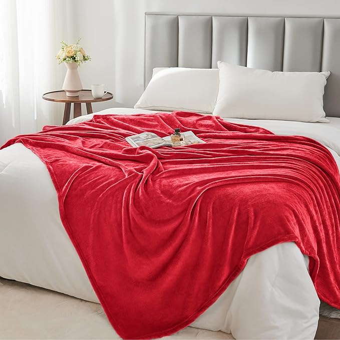 BEDELITE Fleece Blanket Soft Plush Throw for Couch Red 50"x70"