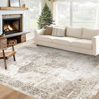 Area Rug 6x9 Washable Rug, Vintage Boho Medallion Rugs Non-Slip Soft Low Pile Large Distressed Rug Indoor Retro Carpet for Living Room Bedroom Dining Room Home Office (Taupe, 6'x9')