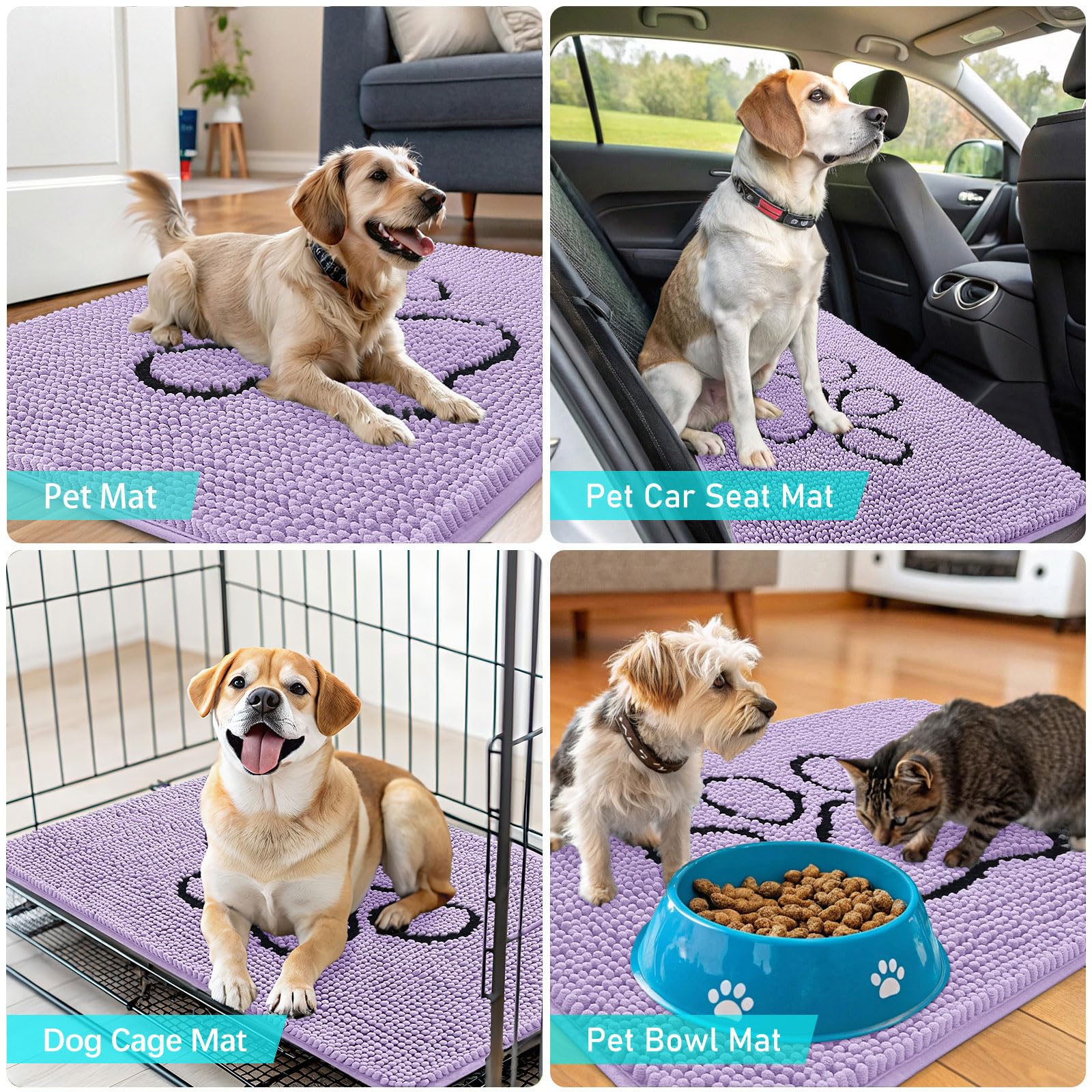 OLANLY Dog Door Mat for Muddy Paws 48x30, Paw Print Design Chenille Mud Mat