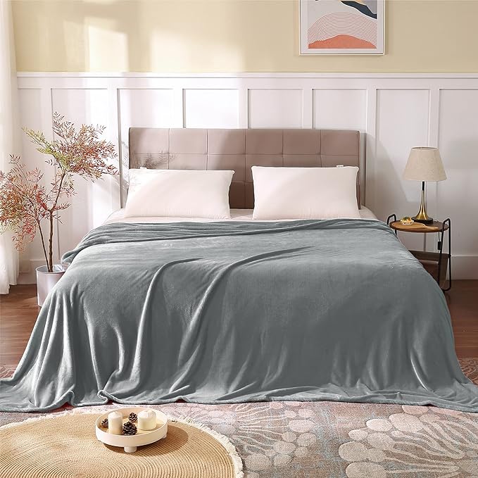 BEDELITE Fleece Blanket Soft Plush Queen Size Bed Blanket Grey 90"x90"