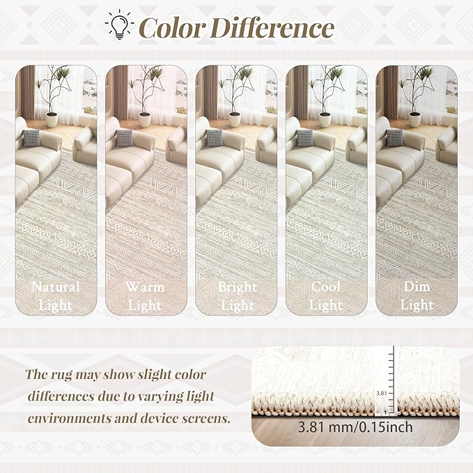 6x9 Area Rugs for Living Room: Washable Moroccan Geometric Boho Rug Farmhouse Non Slip Stain Resistant Large Rug Low Pile Soft Carpet for Bedroom Dining Room Home Office Kids Room (Ivory Beige,6'x9')
