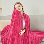 inhand Hot Pink Fleece Twin Blanket, Lightweight Leaves Pattern Fuzzy Blanket for Couch Sofa, All Season Use, 60 x 90 Inches