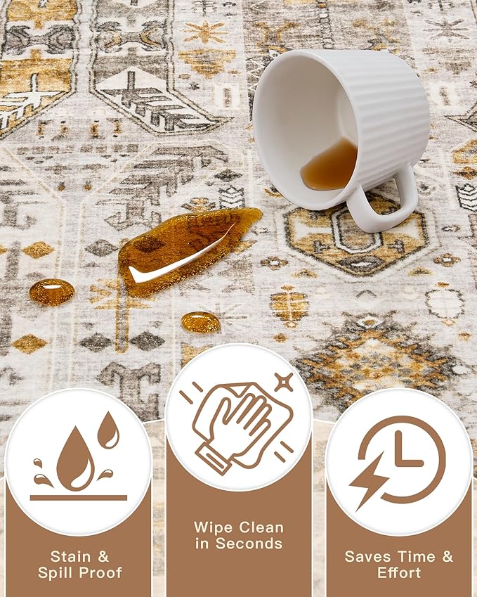 Madane Hallway Runner 3x8, Kitchen Rugs Washable Entry Rug, Brown/Gold
