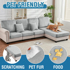 Taque Couch Cover 8-Piece Elastic Velvet Couch Cushion Covers & Chaise Slipcovers for L-Shaped Sofas - Sofa Seat Covers Washable, Soft Protector for Couches (7 Seater + Chaise, Light Grey)