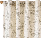 Lazzzy Grey Floral Linen Curtains 90 Inch Farmhouse Back Tab Drapes for Living Room Bedroom Light Filtering Vintage Grandmillennial Rod Pocket Curtains, 2 Panels, W38 x L90, Grey on Beige