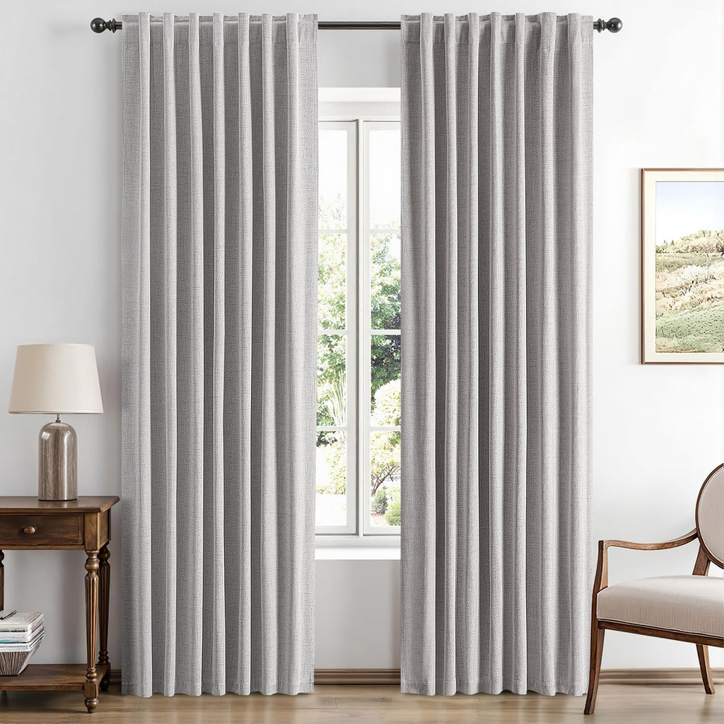 MIULEE 100% Blackout Linen Curtains 42 x 63 Inch Greyish White 2 Panels