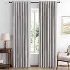 MIULEE 100% Blackout Linen Curtains 42 x 63 Inch Greyish White 2 Panels