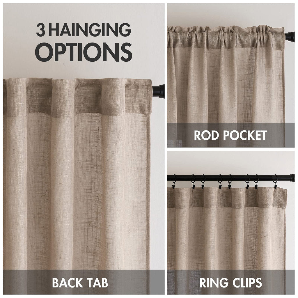 MIULEE Taupe Linen Curtains 52x84 Inch Length for Bedroom and Living Room