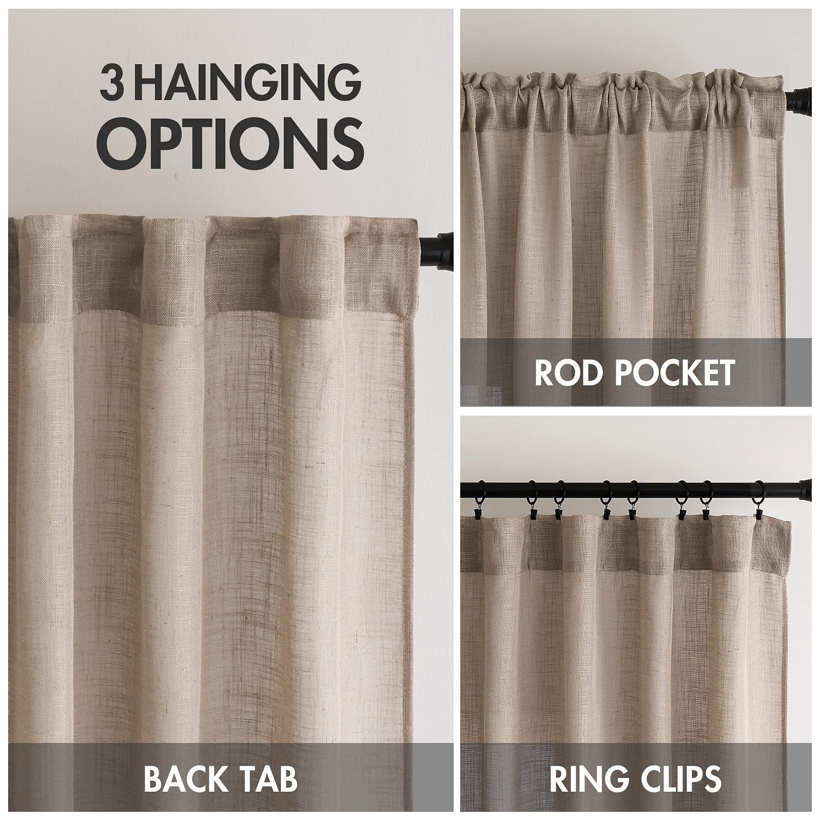 MIULEE Taupe Linen Curtains 52x84 Inch Length for Bedroom and Living Room