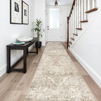 2'6"x14' Washable Hallway Runner Rug - Non Slip Kitchen Runner Rugs with Rubber Backing Vintage Low-Pile Carpet Runners for Entryway Dining Room Laundry Room Home Decor (Beige)