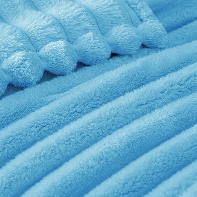 Exclusivo Mezcla Fleece Throw Blanket for Couch, Super Soft Striped Jacquard Bed Blanket, Lightweight Fuzzy Cozy for All Seasons, 50x60 Inches, Blue