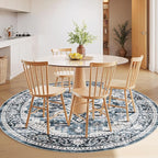 AMADA HOMEFURNISHING Round 4ft Area Rugs, Low-Profile Washable Rug with Non-Slip Backing & Durable Edge Binding, Vintage Rugs for Living Room, Bedroom, Dinning Room